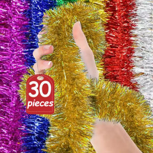 10/20/30Pcs Colorful Christmas Garland Long Thicked Wreath Christmas Wrapping Tinsel Ribbons Window Wedding New Year Party Decor