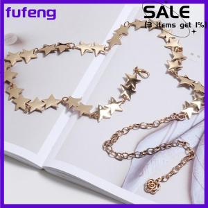 fufeng Vintage Women Waist Belt Female Metal Star Pentagram Chain Belt Tassel Waist Chain Belt Women Decorative Body Jewelry