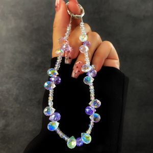SYRUPSHADDOCKING Crystal Mobile Phone Lanyard Strap Anti-Lost Arts Crafts Phone Hand Rope Fashion Hand-beaded Car Keychain