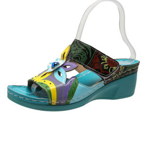[Free Shipping] New Ethnic-Style Sandals For Women Featuring A Color-Block Design A Wedge Heel And A Large Size Perfect For Summer