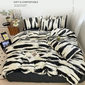 4PCS Bed Sheet + Duvet Cover + Pillowcases Set Soft Comfortable Washable Bedding For Single/Double/King Bed All Seasons