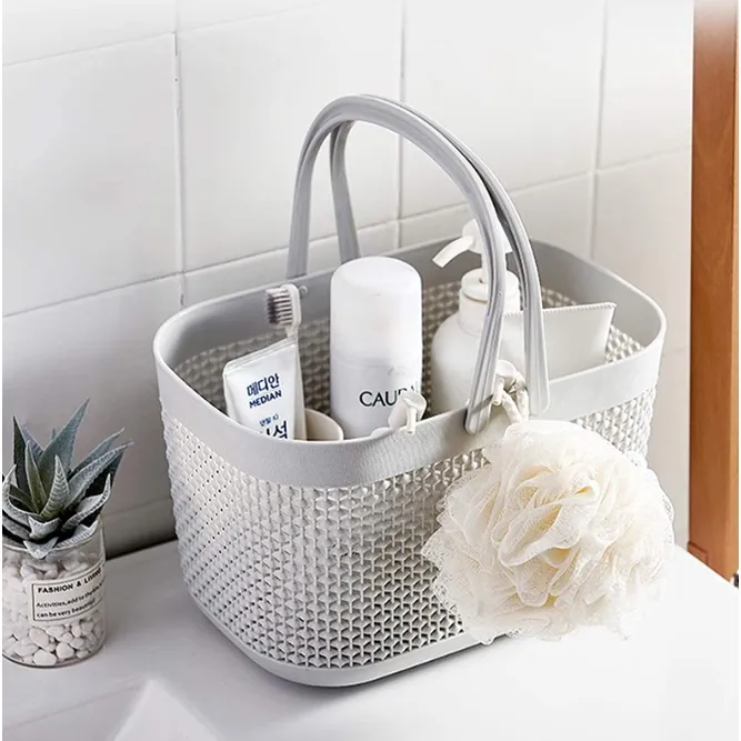 Plastic Portable Storage Organizer Basket Bin Handle for Bathroom Dorm Room  Holds Wash Bath Basket