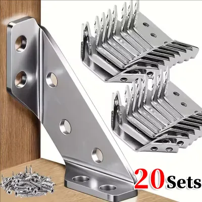 20Sets Universal Furniture Corner Connector / Stainless Steel Cabinet Angle Brackets / Triangular Support Brackets for Wood Furniture / Heavy Duty Furniture Corner Connectors with Screws