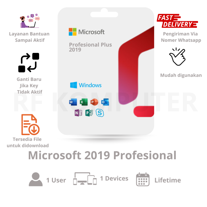 Lisensi Microsoft Office 2019 Pro Plus Original – 1 PC | Aktivasi Seumur Hidup | 100% Garansi | Bisa Install Ulang | Support Windows Update