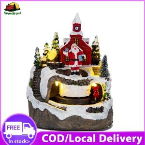 Resin Garden Decor with Lighted Christmas Village Figurines for Outdoor Holiday Decoration