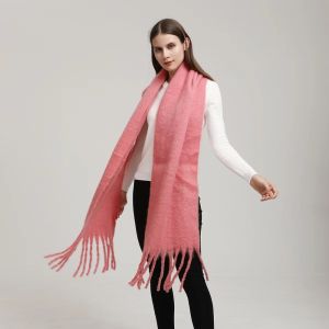 K0Y9VB4G Plush Winter Wool Scarf Thicken Tassel Faux Cashmere Scarves Classic Korean Style Long Shawl Women/Men