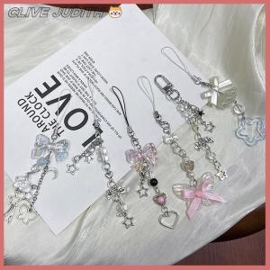 CISWGE 1PC Cute Butterfly Bead Handmade Sweet Girl Keychain For IP 11 Camera Kawaii Y2K Love Five Pointed Star Phone Charms Pendant