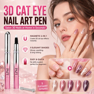 Nude Nail Polish Pen 2-in-1 Cat Eye Nail Art Pen Translucent Nail Color Pencil Magnetic Bead 3D Sparkle Effect Icy Clear Manicure Tool Portable Nail Accessory DIY Nail