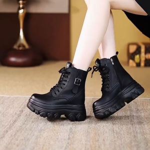 IELGY Soft Leather Heightened Thick-soled New Martin Boots Womens 2025 Waterproof Booties Autumn and Winter New