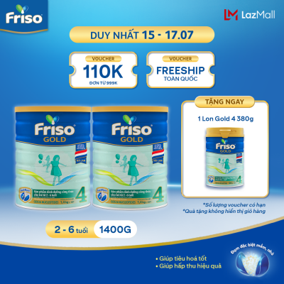 [Tặng 1 Lon Gold 4 380g] Bộ 2 Lon Sữa Bột Friso Gold 4 1400g/lon (cho trẻ từ 2-6 tuổi)