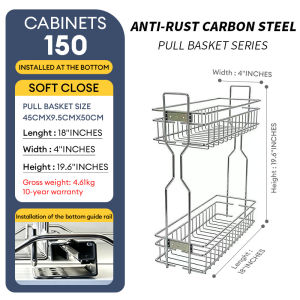 TOAO 304 Stainless Condiments Pull Out Basket for Cabinet Pullout Kitchen Racks Organizer Spice Rack