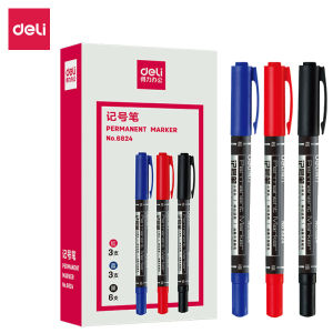 Pena Permanen Dual Head 0.5 dan 1 mm Tinta Anti Bocor Waterproof Deli 6824 - 7ROTI5BK