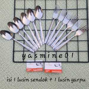 PAKET HEMAT Sendok 1 Lusin + Garpu Makan 1 Lusin Motif Ukiran Bunga Bahan Stainless Tebal Anti Karat