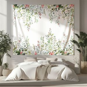 พรมพื้นหลังพิมพ์ลายชุดพืชผ้าพื้นหลังผ้าพื้นหลังหัวเตียงสำหรับห้องนอนหอพัก