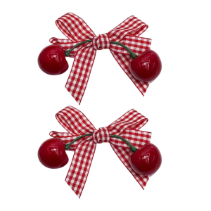 Checkered Hair Clip Cherry Pendant Decoration Comfortable Wear Barrettes for Women Daily Styling Hair Decoration 2PCS