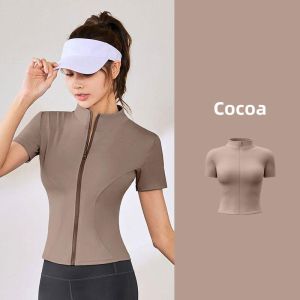 FUYOGI White Jacket Short Sleeve Workout Zipper Sports Yoga Gym Quick Dry Tight Fitting