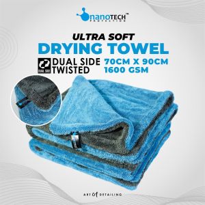 DRYING TOWEL 1600GSM 90X70 DUAL SIDE TWISTED SUPER TEBAL - nanoTECH PROTECTION - HANDUK LAP MICROFIBER PENGERING MOBIL MOTOR - MICROFIBER EDGELESS