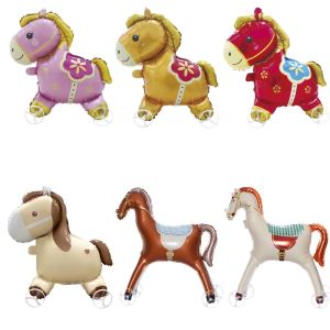 YUDESHUI Vẽ bằng giấy bạc Bóng bay ngựa 4D Có bánh xe Thiết kế di động Bóng bay loại đứng Bóng bay hình thú Bóng bay loại có bánh xe Tiệc sinh nhật trẻ em