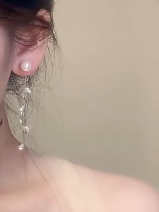 Anting 韩式珍珠树叶流苏耳环 Pearl Leaf Tassel Earrings 长款耳环气质耳饰 Korean Fashion Elegant Jewelry Women Gift