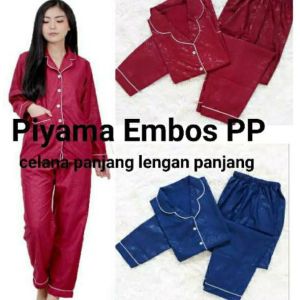 Piyama dewasa PP motif EMBOSS celana panjang baju panjang bahan MICRO ALL SIZE FIT TO L