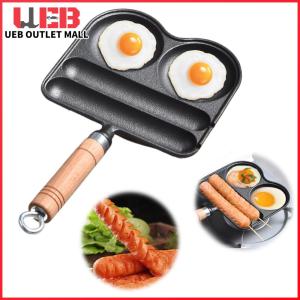 UEB 4-Cup Iron Sausage and Omelette Pan with Handle Fried Egg Pan Breakfast Skillet Compatible with Gas Stove and Induction Cooktop
