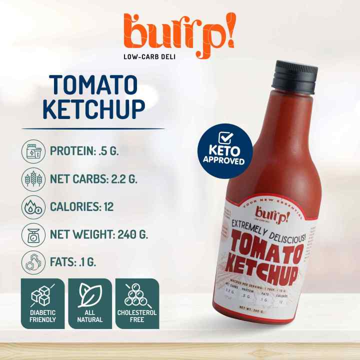 Burrp Tomato Ketchup 240g Sugarfree Low Carb Keto Low Calorie Diabetic