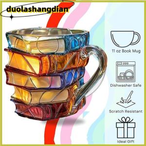 [Duola] Painted Book Mug 11oz Novelty 3d Painted Books Coffee Mug Unique Colorful Resin Books Stack Coffee Cup Collection Gifts