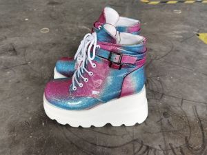 Foreign Trade High Heels Womens European and American Dazzling Wedge Side Zipper Boots Womens Plus Size Womens Shoes