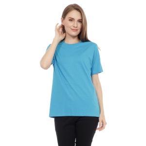 Kaos Polos Wanita Oneck Lengan Pendek Bahan Katun Combed 30s Warna Biru Turkish