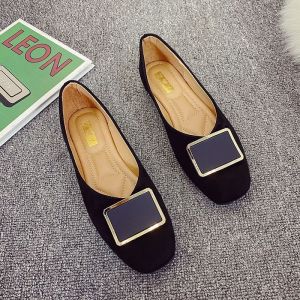 Free Shipping WomenS Flat Shoes For Office Wear Spring Collection Shallow Toe Square Toe New Korean Style Versatile Black Work Shoes