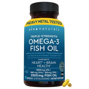 Viva Naturals Triple-Strength Omega 3 Fish Oil with EPA and DHA Supplements 2500mg 180 Softgels