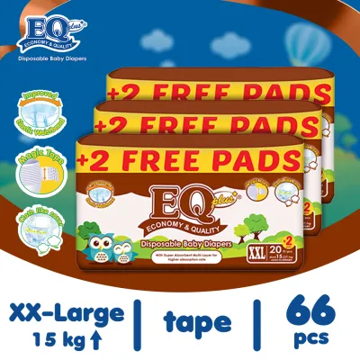 EQ Plus Big Pack XXL (above 15 kg) - 22 pcs x 3 packs (66 pcs) - Tape Diaper