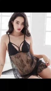 QMissLin Hollow Out Lace Babydoll Lingerie for Women See Through Backless Cross Strap Nightwear Transparent Mesh Chemise Sleepwear