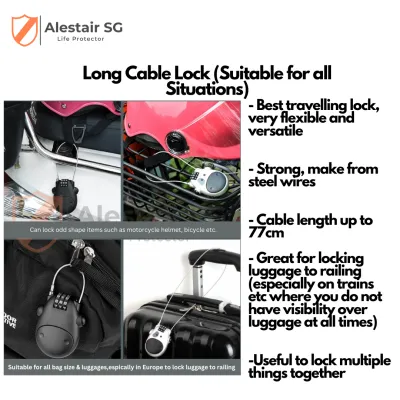 Retractable Lock with Long Retractable Cable For Locking Helmet Bicycle Luggage