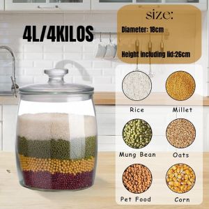 [ 谷 ] Glass rice Canister/Balang Kaca Kedap Udara/Balang beras kaca/Rice storage／药材罐／玻璃米缸／玻璃罐