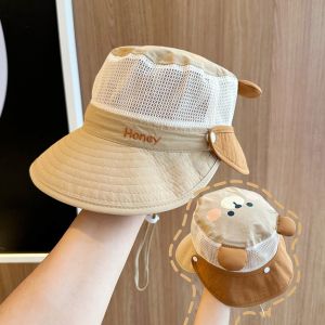 NCUMBE ถอดออกได้ หมวกบัคเก็ตลายการ์ตูนสัตว์ แห้งเร็ว งานปักตัวอักษร หมวกกันแดดเด็กฤดูร้อน ระบายอากาศได้ หมวกบังแดด หมวกชาวประมงสำหรับเด็ก เด็ก