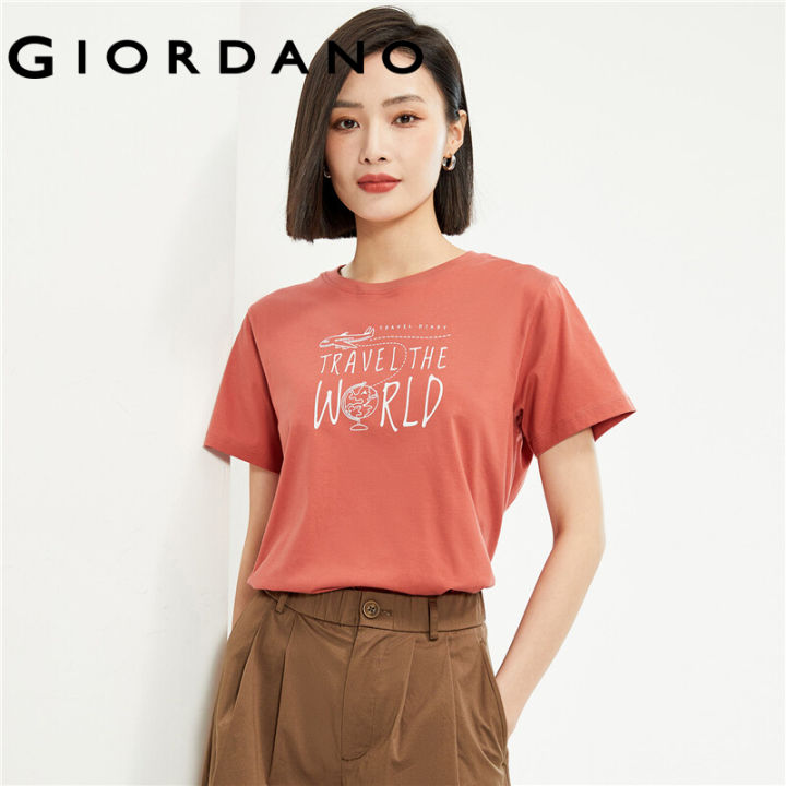GIORDANO Women T-Shirts Travel Print 100% Cotton Tee Crewneck Short Sleeve  Summer Simple Basic Fashion Casual Tshirts 13394202 Lazada PH