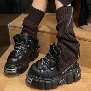 CHARMI Y2K Harajuku Boot Socks Knitting Solid Color Personality Women Leg Warmers Korean Style Hosiery Baggy Knee Sleeve Zipper Foot Sock