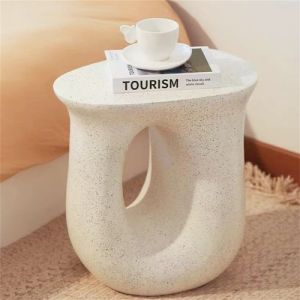 WISFOR Modern U-shaped Concrete Accent Table Garden Stool Decorative Side Table for Living Room Home Decor