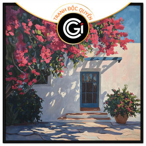 Tranh vẽ tường giàn hoa giấy. Tranh treo tường dán tường sơn dầu tranh trí canvas. CGI-1432