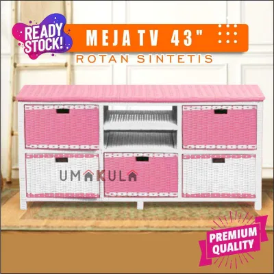 Rak Lemari Rotan Sintetis 5 Laci Buffet Bufet Meja TV 43 inci Ruang Tamu Minimalis Murah Terbaru