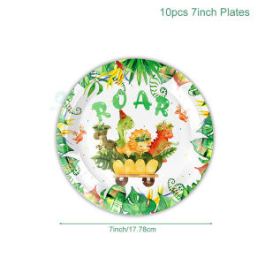 GeeParty Green Dino Tableware Set Disposable Paper Plate Cup for Kids Boy Dinosaur Theme Birthday Decorations