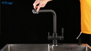 Frap New Black Kitchen Faucet Seven Letter Design 360 Degree Rotation with Water Purification Features Double Handle F4352-7