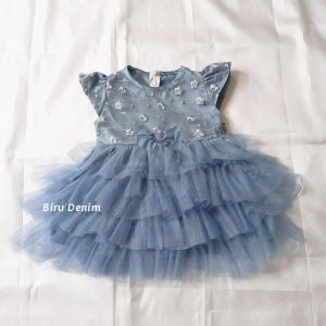 Biru Denim Dress Bayi 6 12 Bulan Model Terbaru 2024 Gaun Tutu Anak Warna Sage Green Marun Abu Ungu Lilac Kondangan Acara Pesta Hari Raya Rok Tutu Mewah Import Terlaris KA110