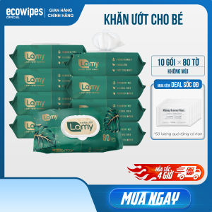 Thùng 10 gói khăn ướt Lamy 80 tờ không mùi an toàn