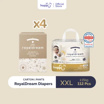 [Carton] Hoppi RoyalDream Baby Diaper Pants M42/L38/XL32/XXL28 (4 Pack) 100% 7 Chemicals-Free*