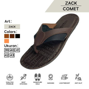 Sandal Kulit Pria Zack Comet Elegan - Motif Geometris Anti Slip - Warna Coffee/Hitam/Coklat