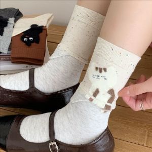 Kawaii Cartoon Kitten Cotton Socks Plush Mid-Calf Socks Cartoon Cat Print Autumn Winter Warm Socks Soft Comfortable Daily Wear
