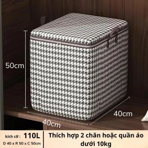 Hộp Đựng Đồ Vải 110L Có Nắp 40x40x50cm – Giỏ Vải Đựng Quần Áo Chăn Mền Gấp Gọn