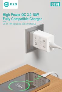 V2S C02Q 18W Quick Charge Adapter And Cable Charger Usb Cable for Lightning/Micro/Type-c